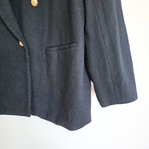 Vintage Black Wool Blazer Double Breasted Gold Buttons Classic Capsule Wardrobe - Picture 2 of 12